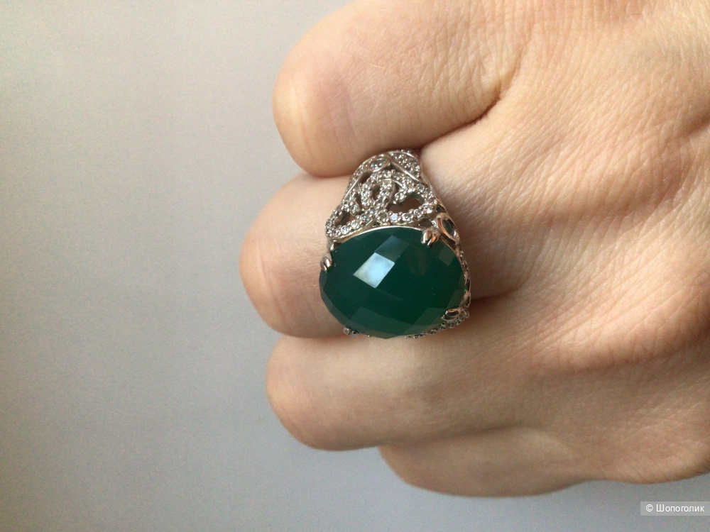 Серебряное кольцо с зеленым агатом, 16,5