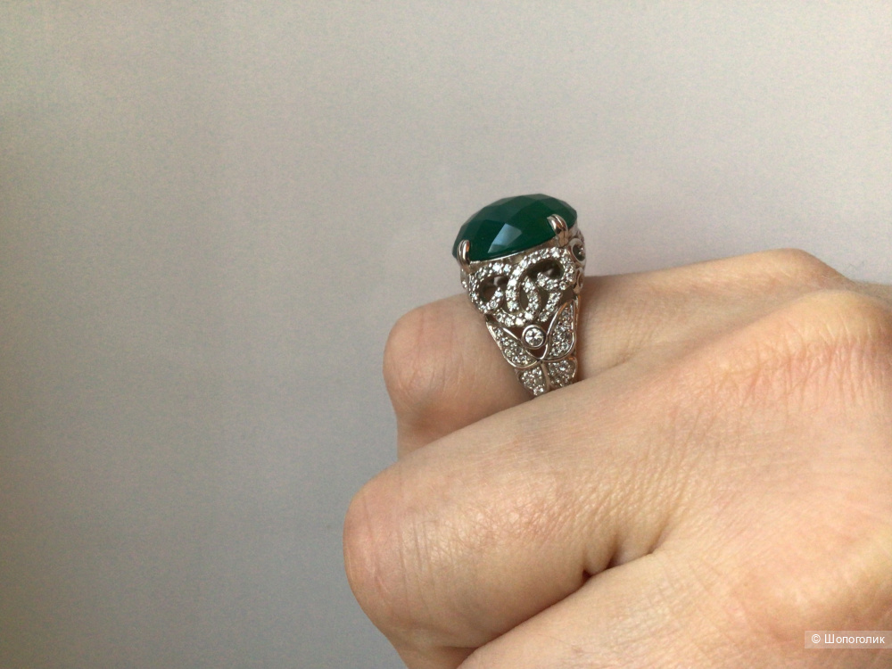 Серебряное кольцо с зеленым агатом, 16,5