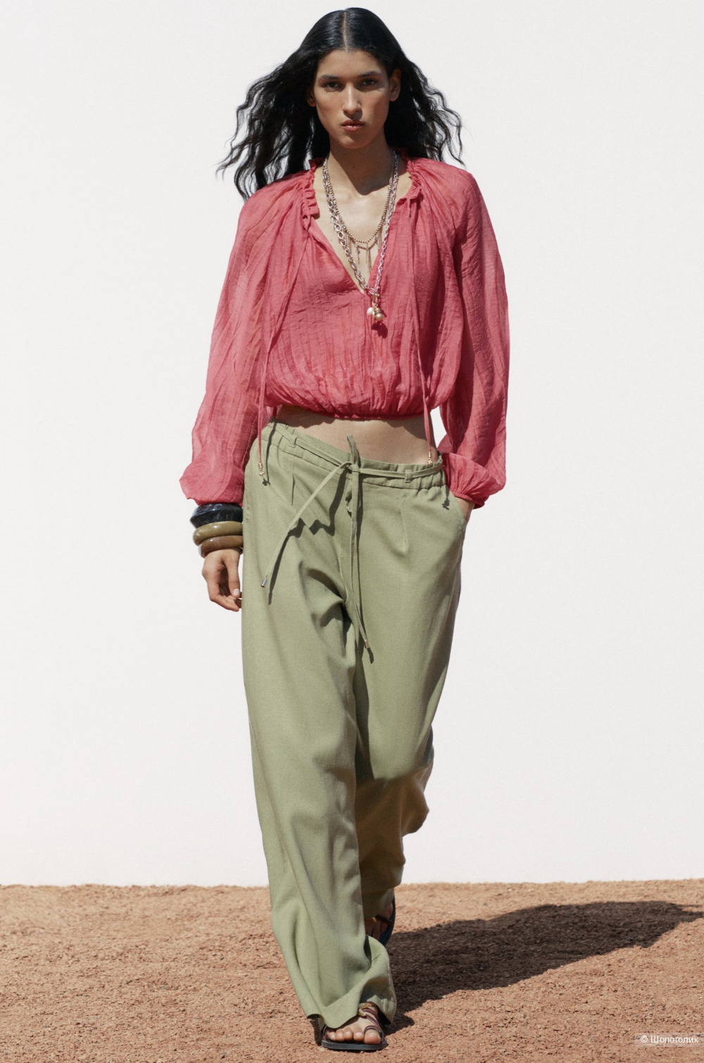 Широкие льняные брюки Zara , L