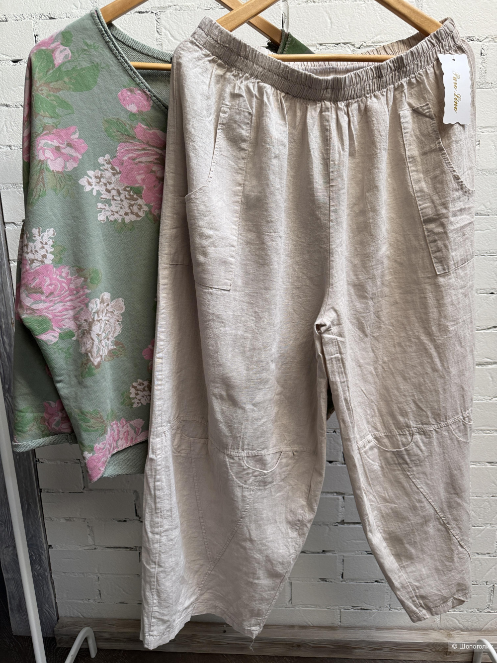 Сет брюки лен 100% lino и свитшот mumu, 48-54
