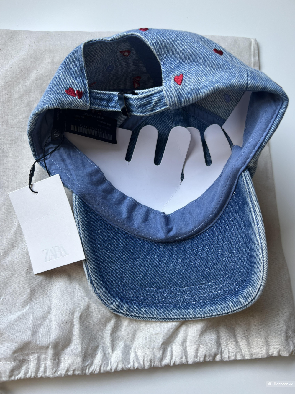 Бейсболка Zara джинсовая с сердцами, S-M