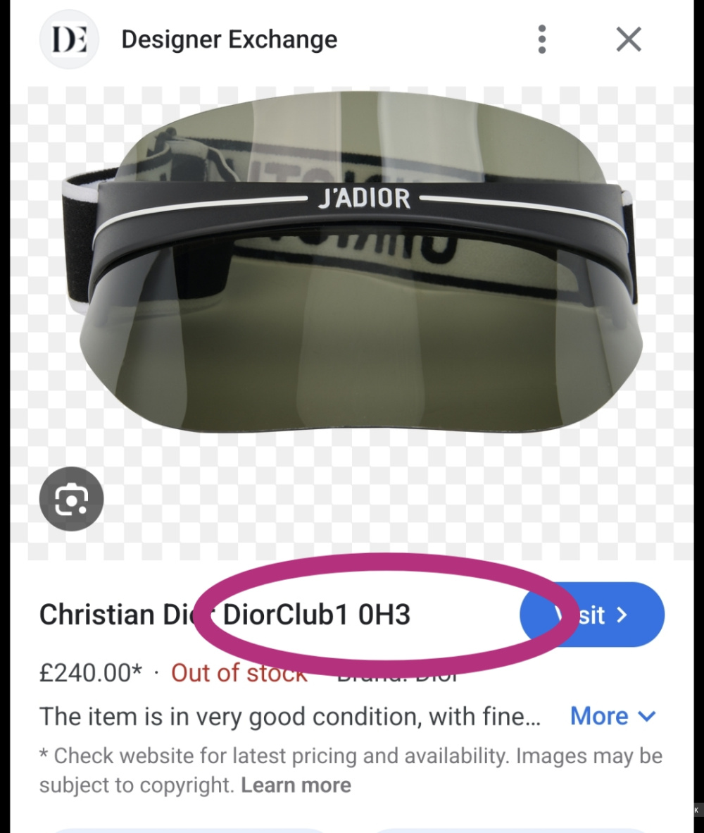 Солнцезащитный козырек очки Dior, размер uni