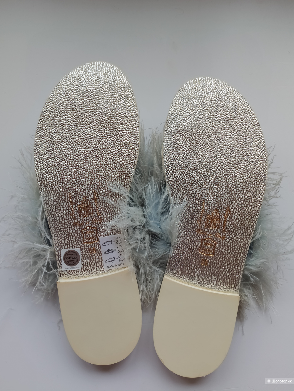 Шлепанцы eddy daniele swarovski с перьями, 38