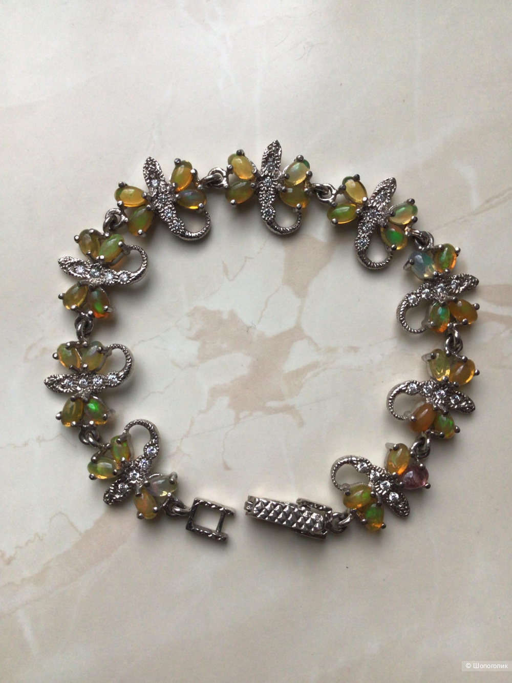 Серебряный браслет с натуральными опалами, 19