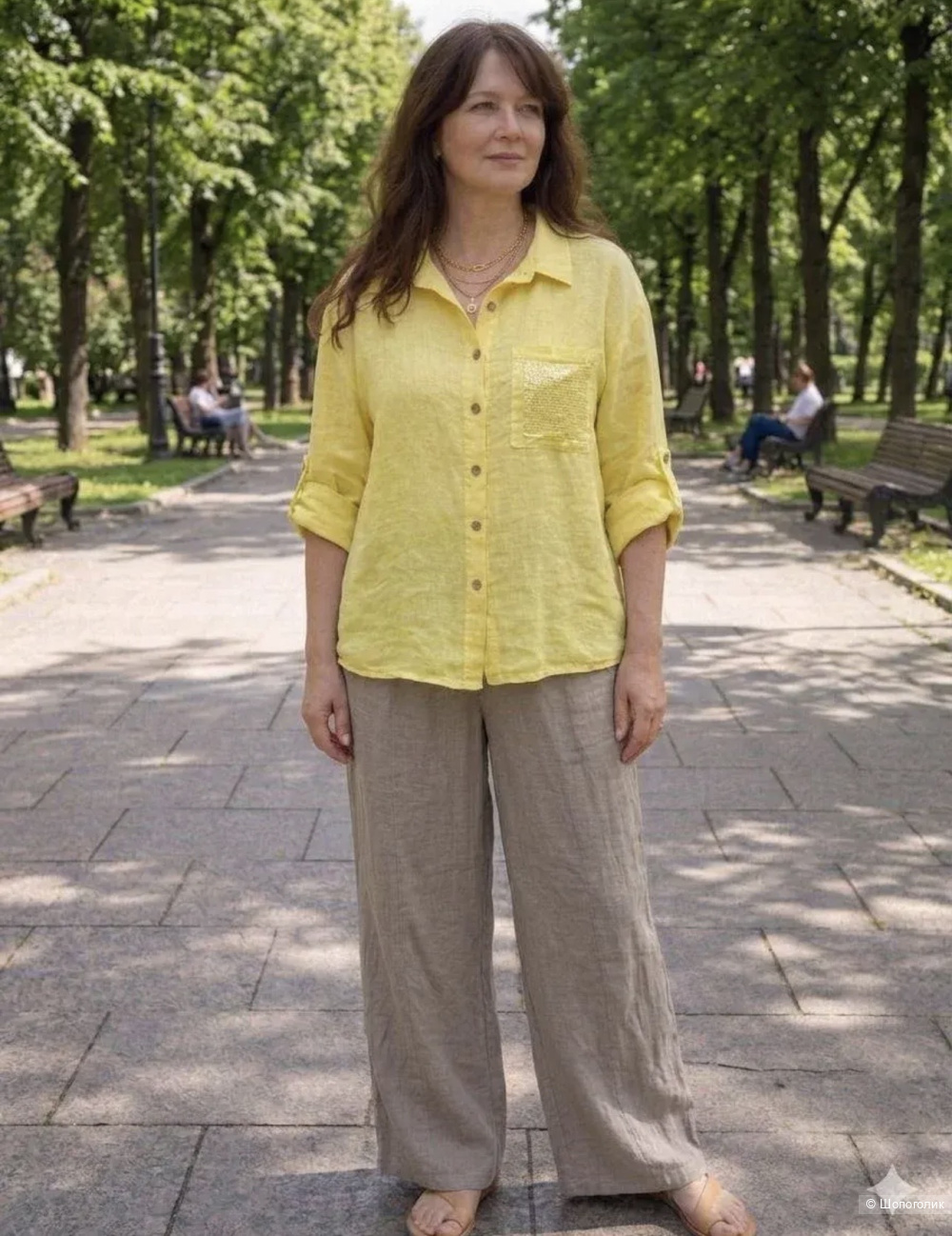 Рубашка лен Puro lino пайетки, 44-52