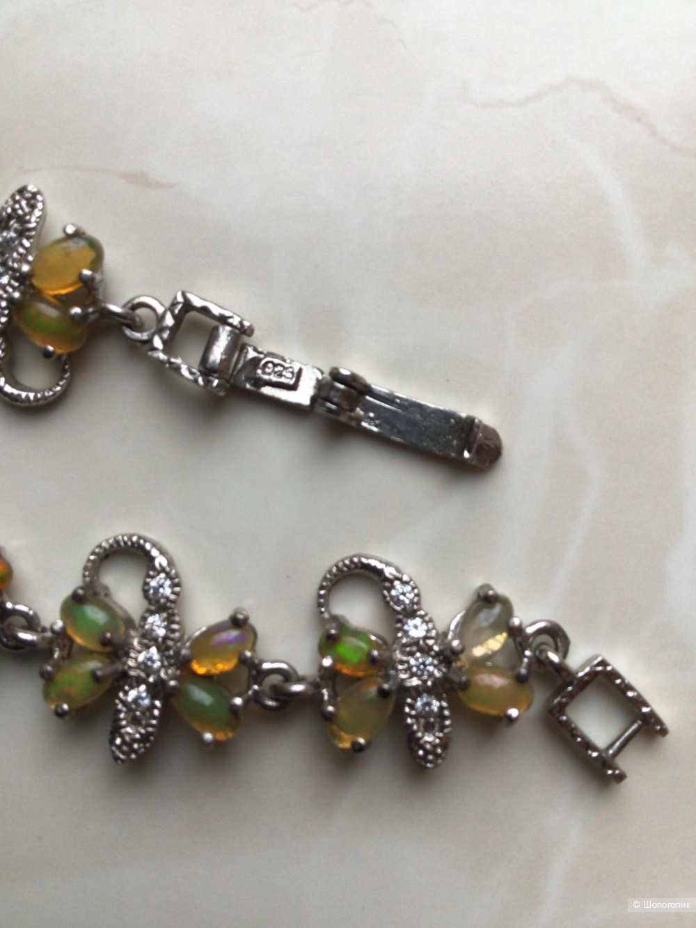 Серебряный браслет с натуральными опалами, 19