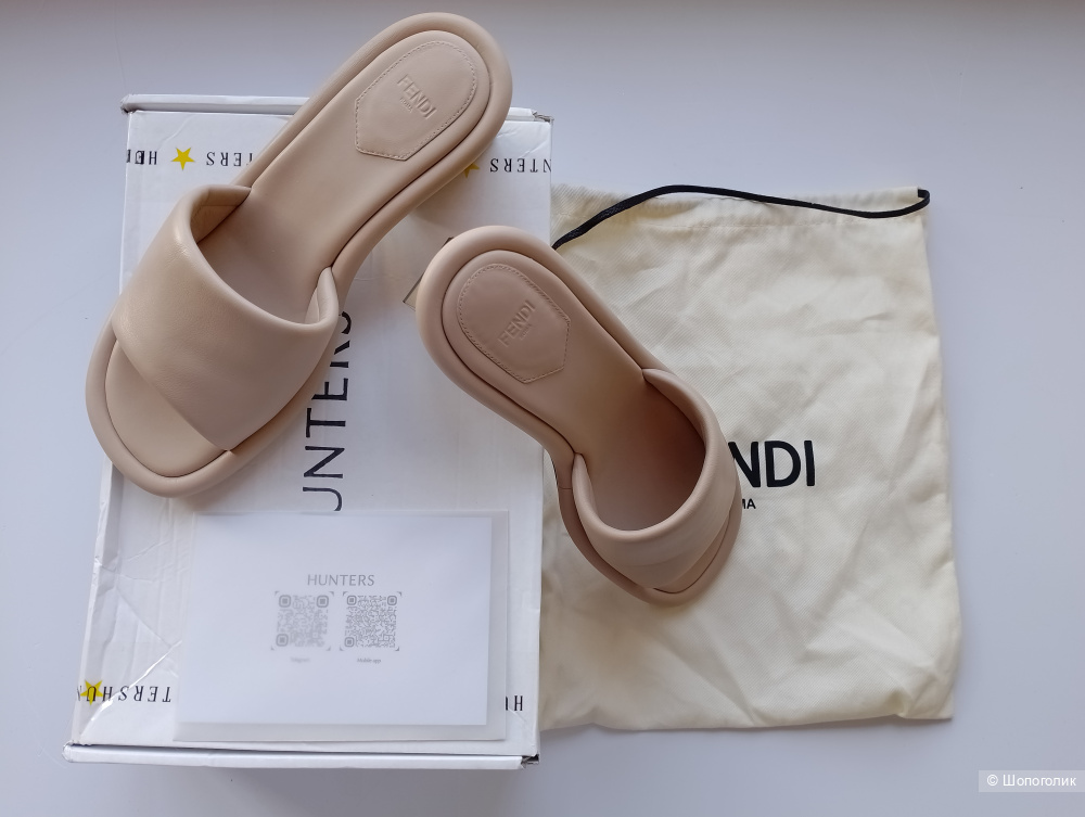 Мюли Fendi оригинал каблук с лого, 40