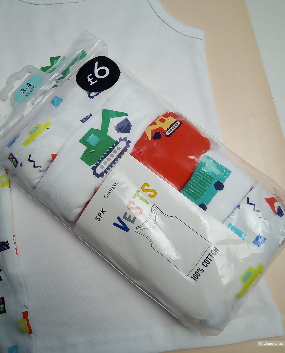 Упаковка маечек George 2-7 лет