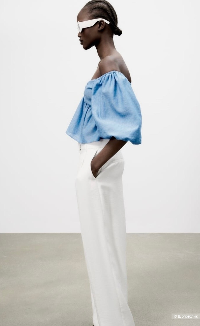 Топ -блузка  Zara Blue Linen Blend Knotted Top.Размер Евр.М.