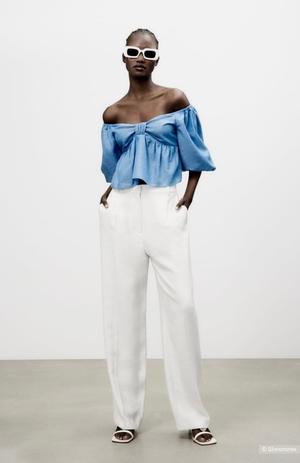 Топ -блузка  Zara Blue Linen Blend Knotted Top.Размер Евр.М.