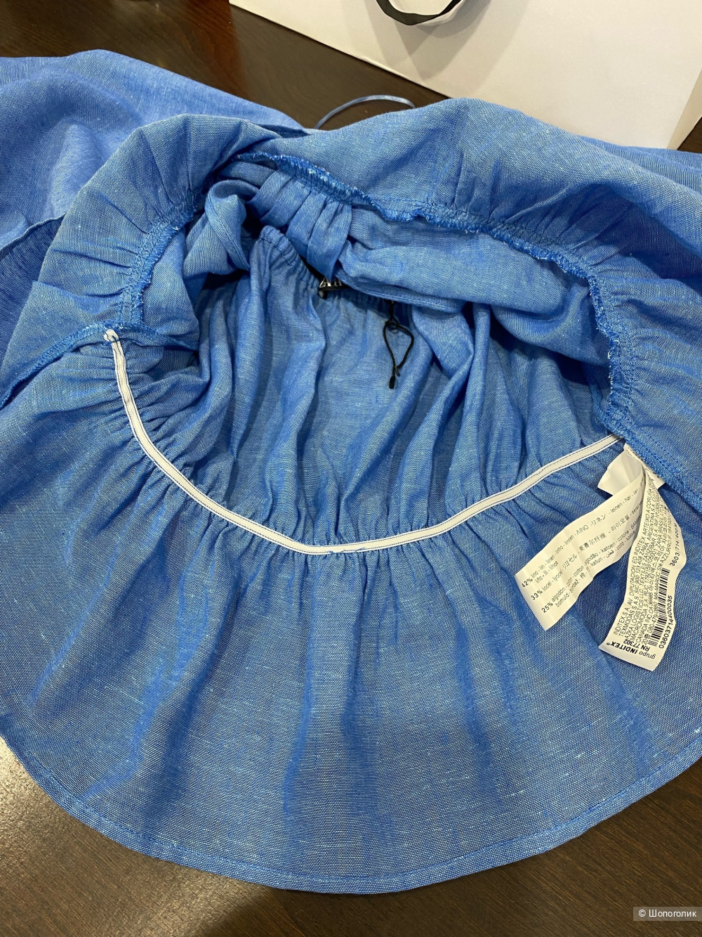 Топ -блузка  Zara Blue Linen Blend Knotted Top.Размер Евр.М.