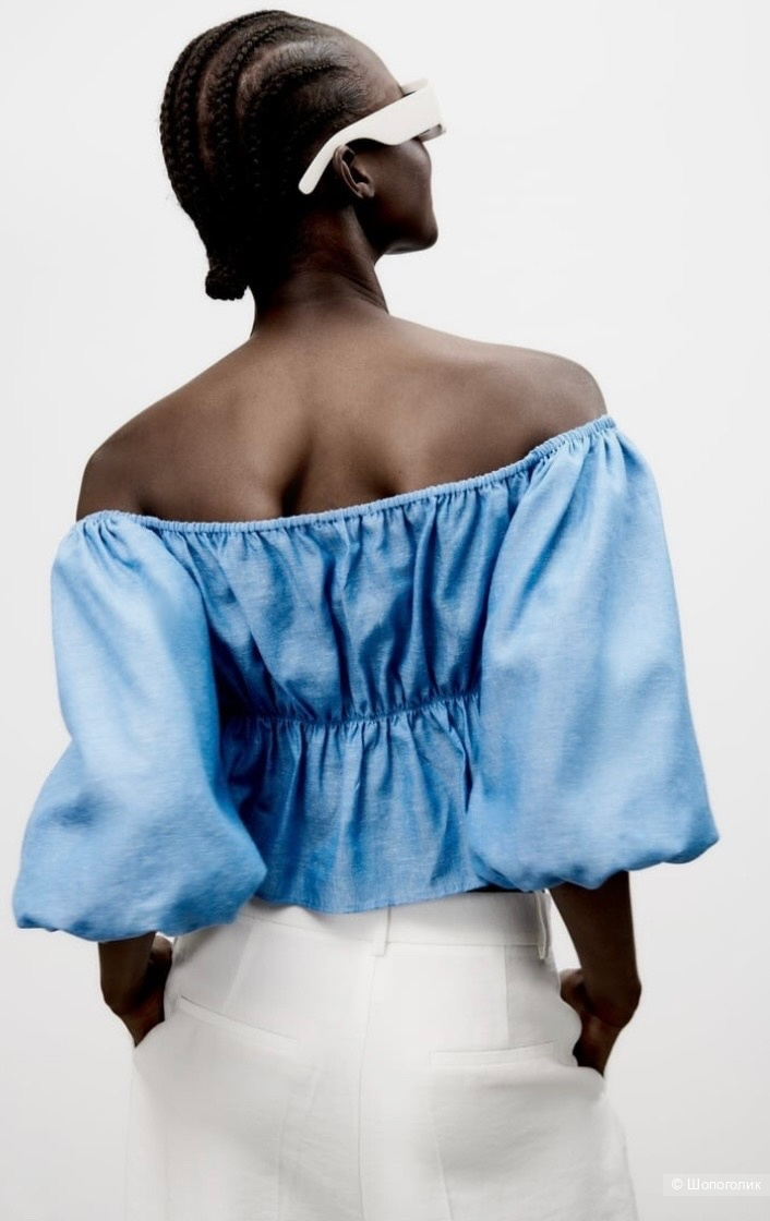 Топ -блузка  Zara Blue Linen Blend Knotted Top.Размер Евр.М.