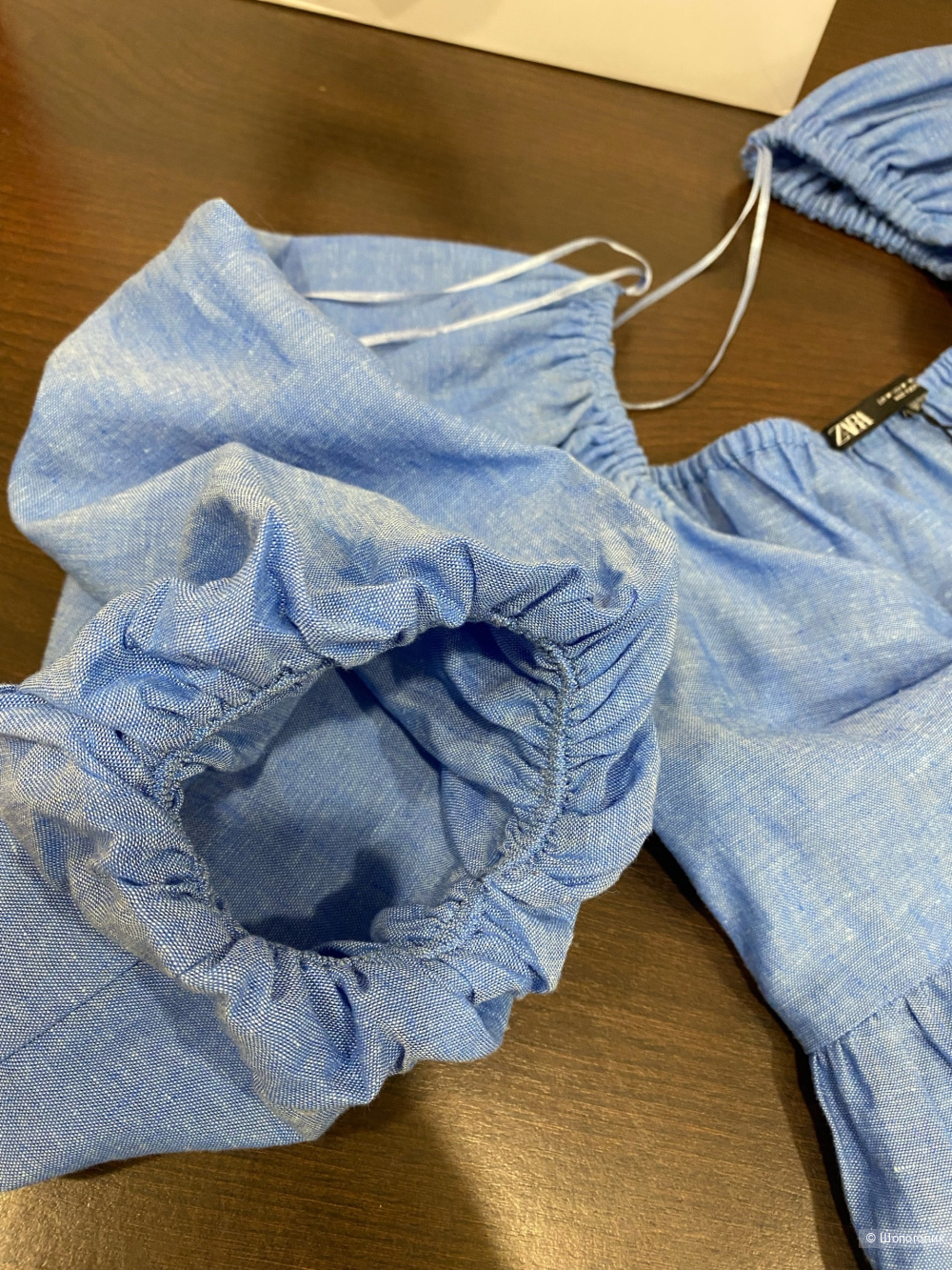 Топ -блузка  Zara Blue Linen Blend Knotted Top.Размер Евр.М.