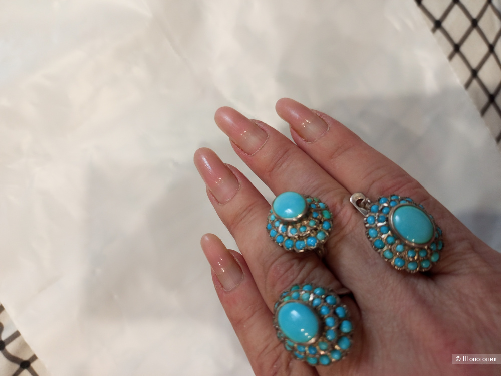 Кольцо и серьги. Бирюза.