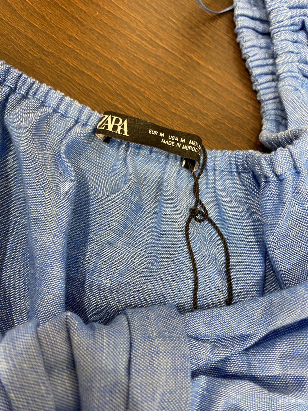 Топ -блузка  Zara Blue Linen Blend Knotted Top.Размер Евр.М.