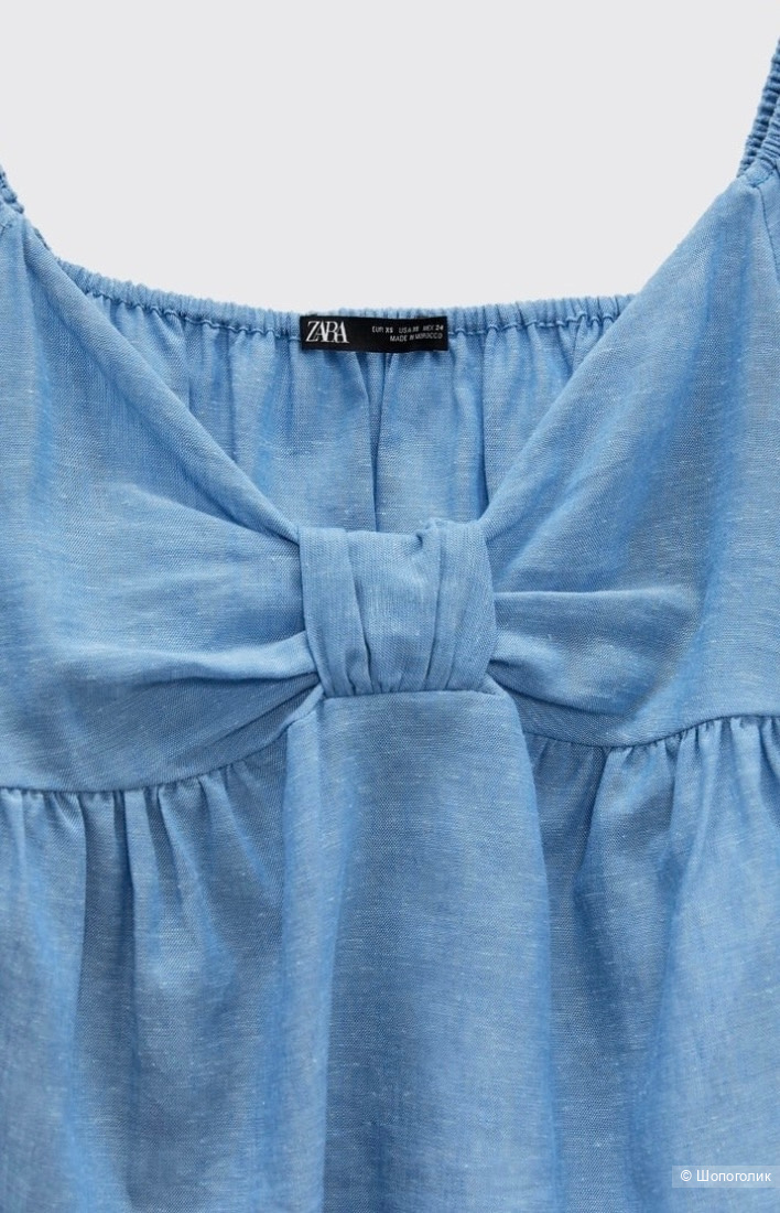 Топ -блузка  Zara Blue Linen Blend Knotted Top.Размер Евр.М.