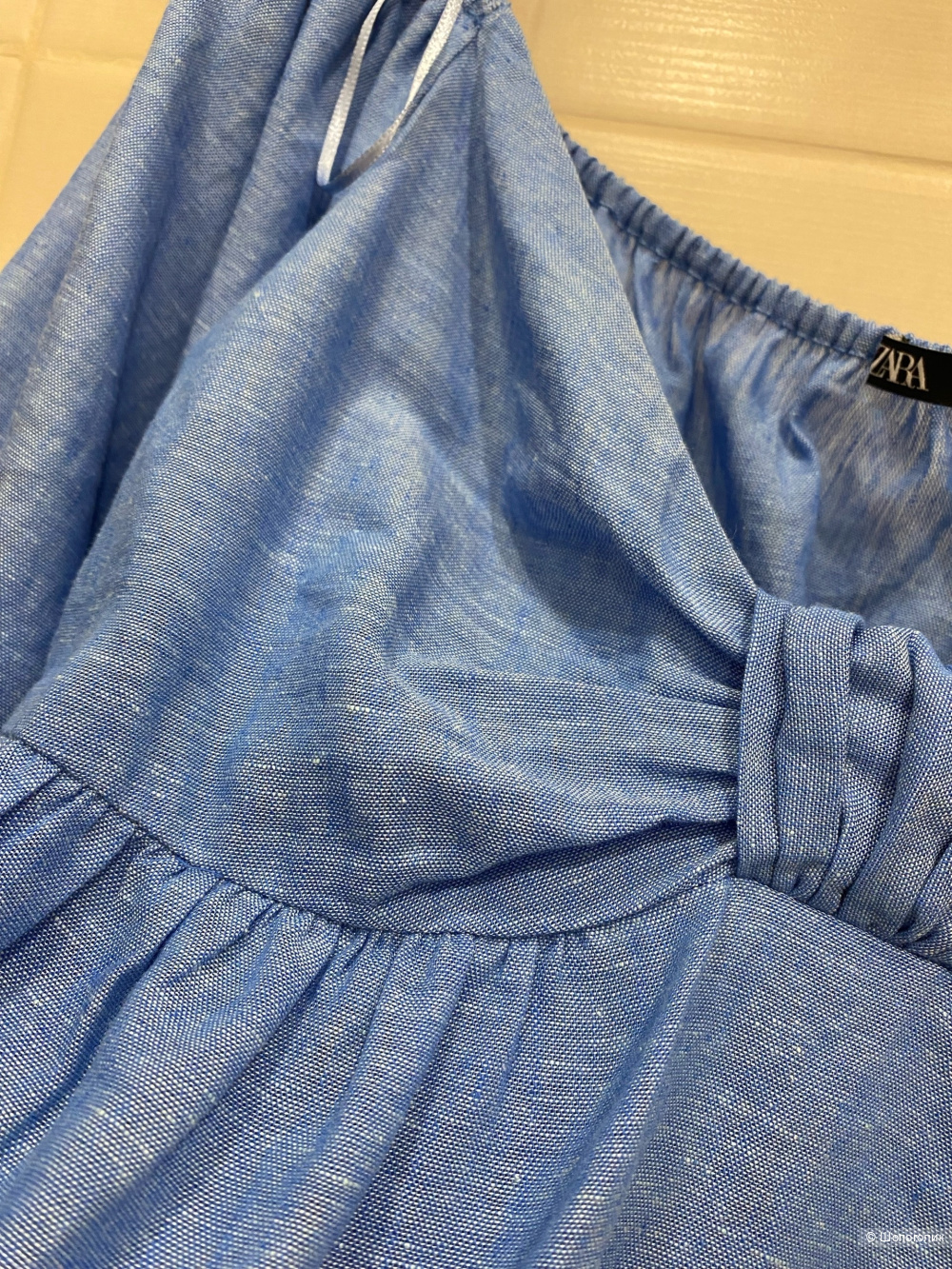 Топ -блузка  Zara Blue Linen Blend Knotted Top.Размер Евр.М.