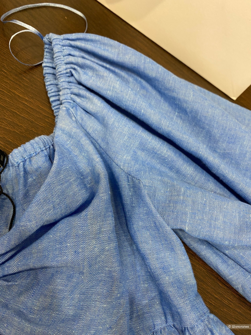 Топ -блузка  Zara Blue Linen Blend Knotted Top.Размер Евр.М.