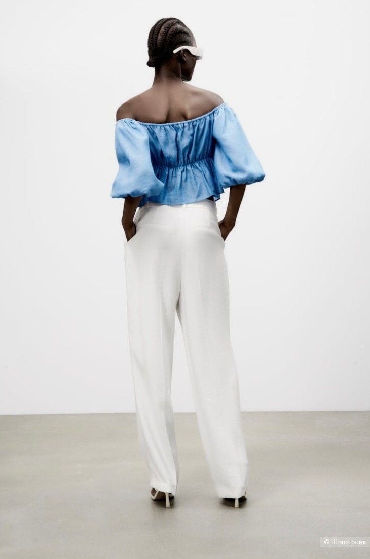 Топ -блузка  Zara Blue Linen Blend Knotted Top.Размер Евр.М.