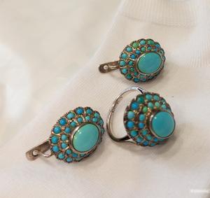 Кольцо и серьги. Бирюза.