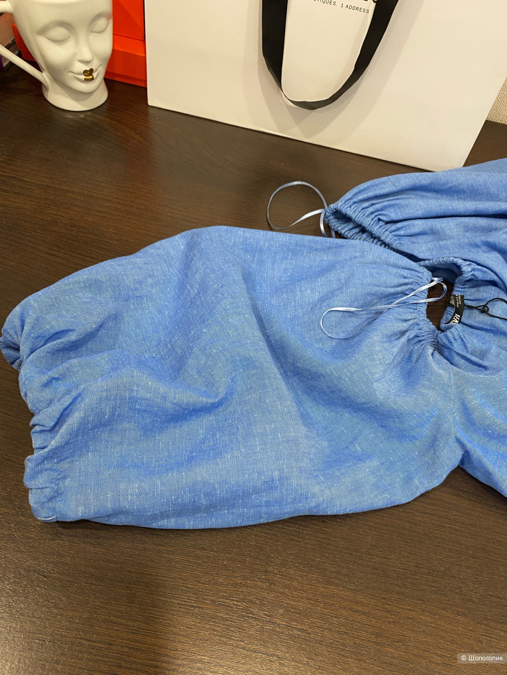 Топ -блузка  Zara Blue Linen Blend Knotted Top.Размер Евр.М.